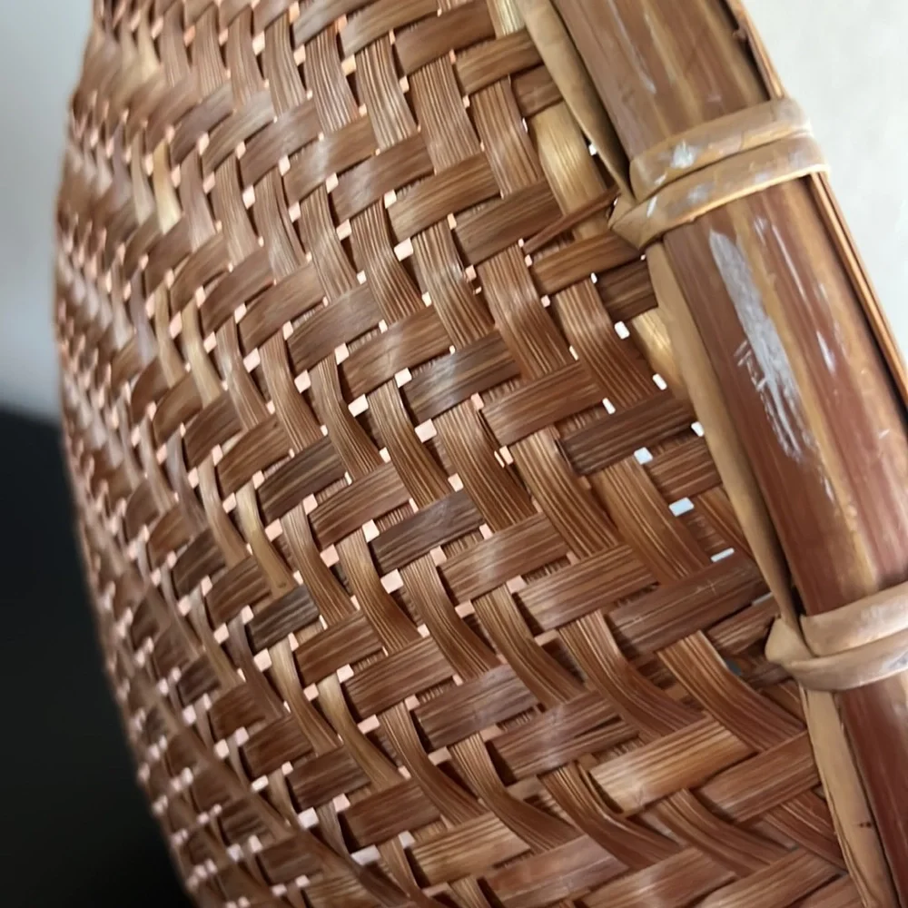 Vintage Rare Bamboo Round Woven Basket 16”